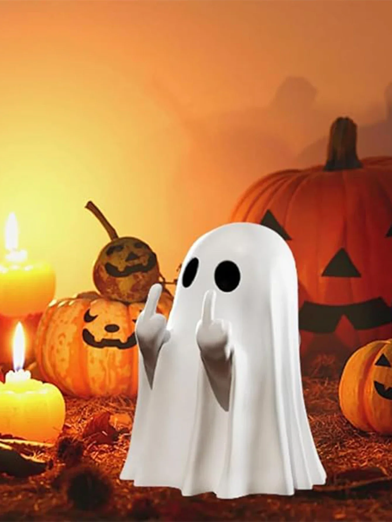 Niedliche Geisterstatue mit Mittelfinger, kleine, gruselige Geisterfiguren für Halloween, Heimdekoration, Couchtisch-Ornament, Regaldekoration – Detail 2