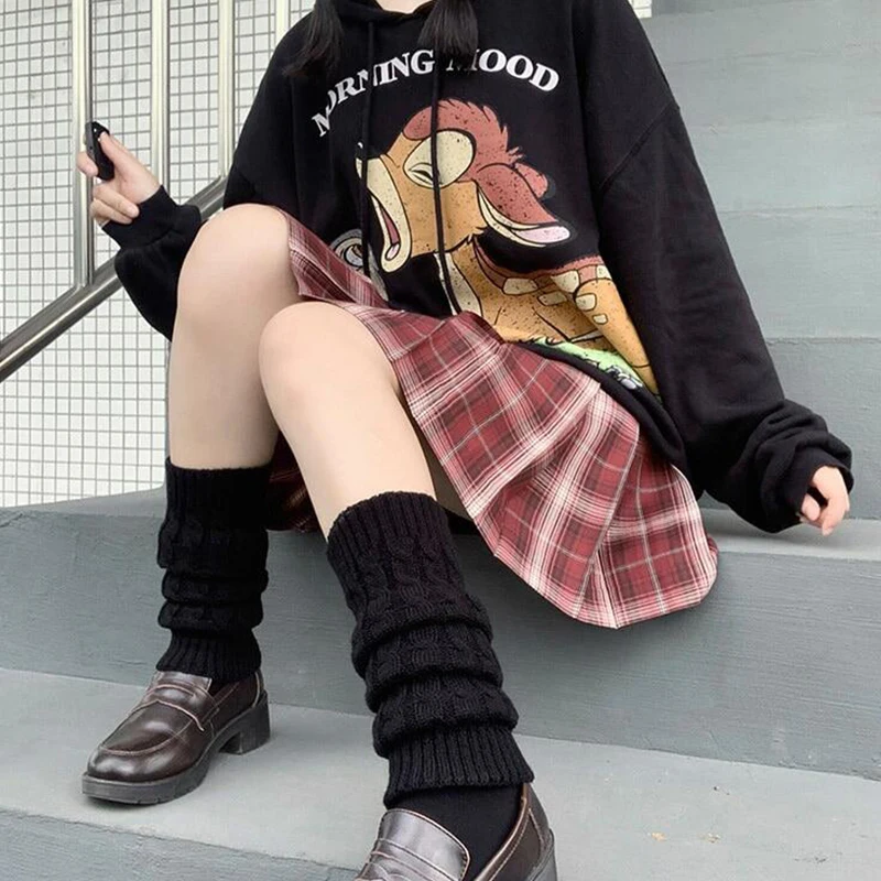 1 Paar japanische koreanische Art gestrickte Beinlinge Manschetten Knies chutz für Frauen Mädchen Mode einfarbige Lolita Y2k lange Socken