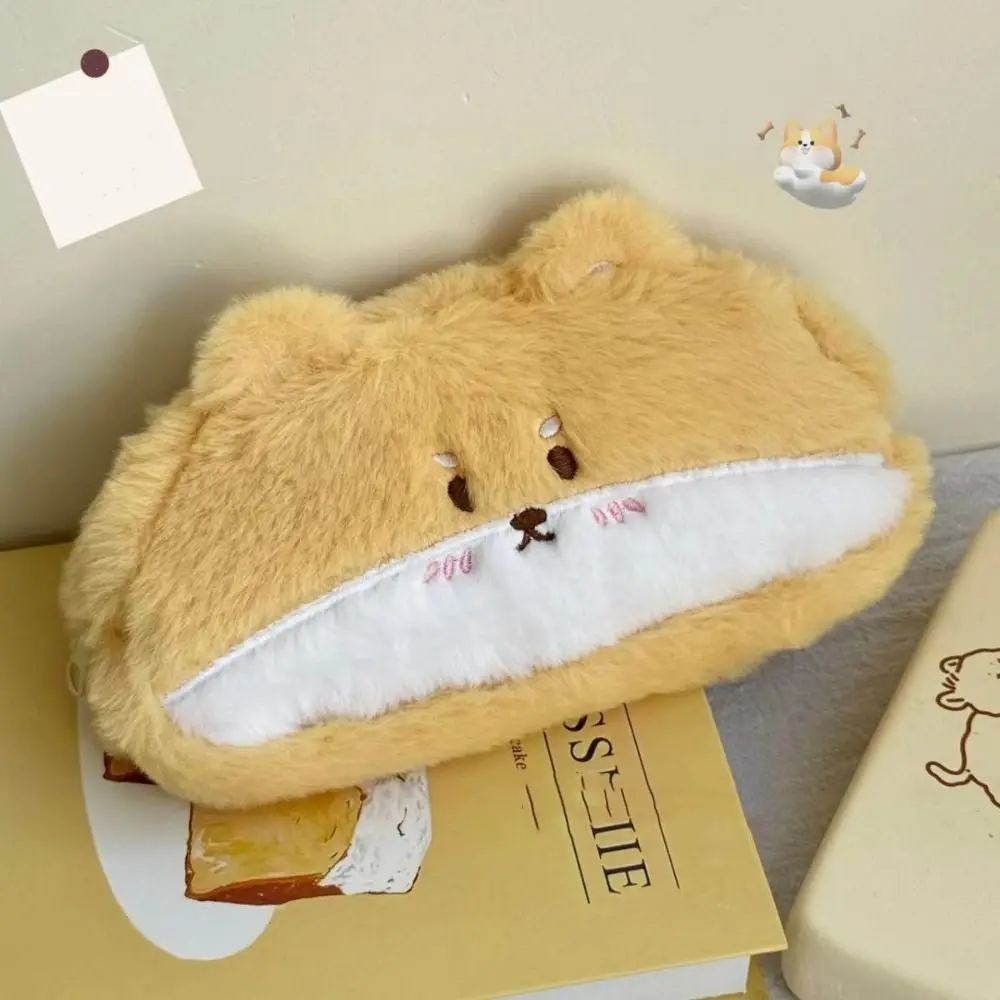 Corgi Puppy Plush Pencil Case Large Capacity Stuffed Animal Stationery Bag Cute Design Makeup Bag Dog Pencil Bag Office Supplies