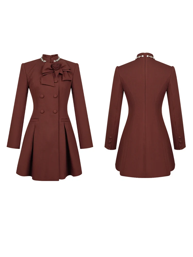 Women Clothes Formal Occasion Floral Stand Neck Slim A-Line Mini Short Dress Elegant Luxury Lady Fashion Party Vestido Retro New