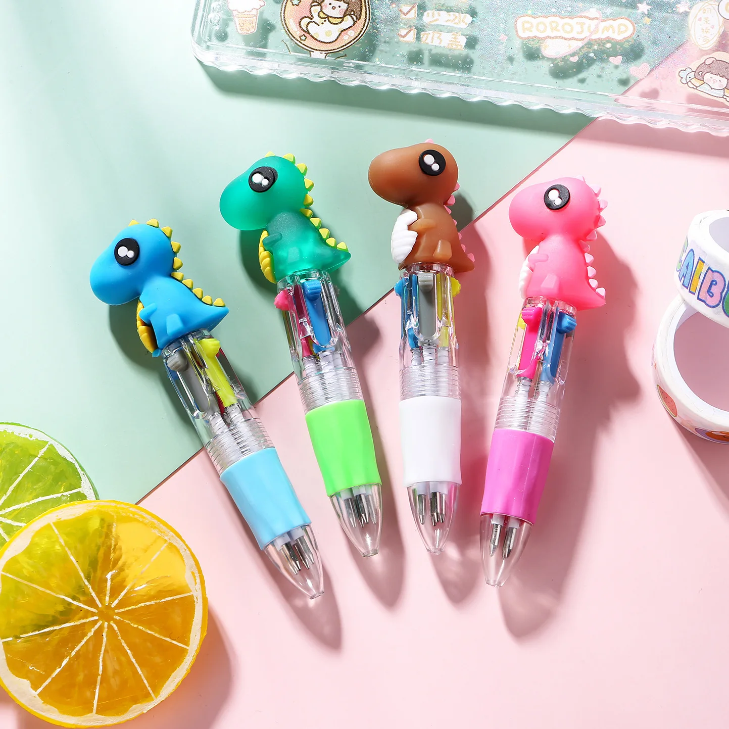 10Pcs/Lot Cute Cartoon Dinosoar Mini 4 Color Ballpoint Pen Kawaii Four Colors Pens School Office Supplies Kids Stationery Gifts