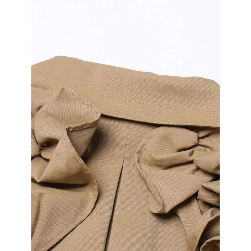2024 New Patchwork Belt Trench Coat, Women's Lapel Lantern Sleeve, High Waist Patchwork Buttons, Elegant Trench Coat, Coat Women