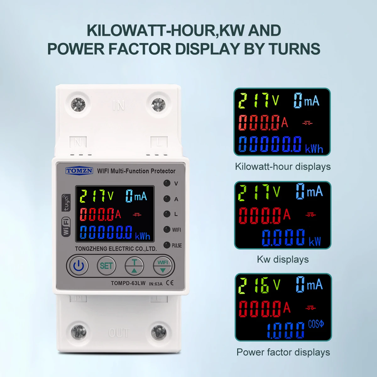 2P 63A WIFI Smart Switch smartlife Energy Meter Kwh Metering Circuit Breaker Timer with voltage current and leakage protection