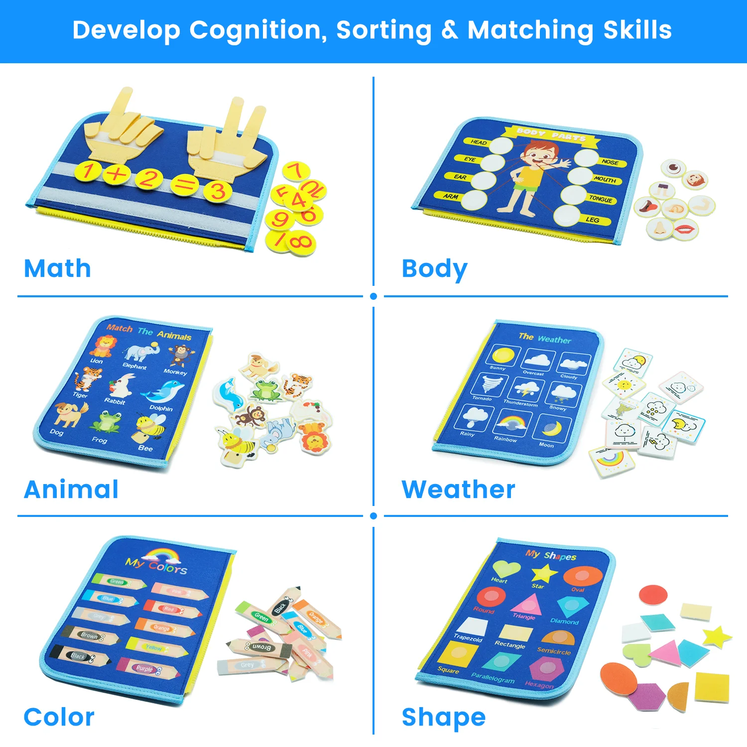 Montessori zajęta tablica maluchy przedszkolne wczesna nauka zabawki sensoryczne poznawcza pogoda kształtuje ciało matematyczne zwierząt