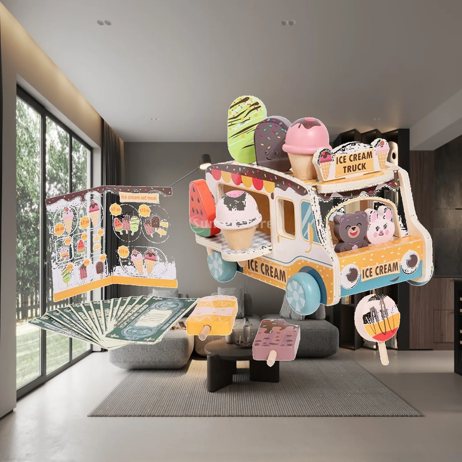 キッズキッチンごっこ遊びアイスクリームおもちゃ木製食品アクセサリー女の子向けゲーム学習社会的スキル開発