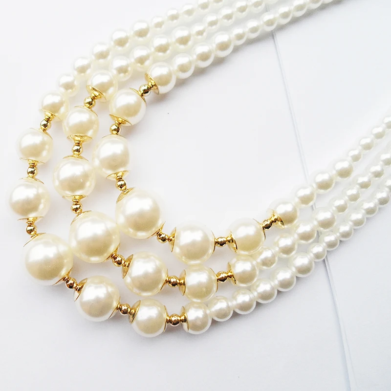 tiki  по 1 грн все New Style 3 Layers Strand Handmade Short Pearl Necklace 3R Pearl Beads Neck Clavicle Necklace For Women