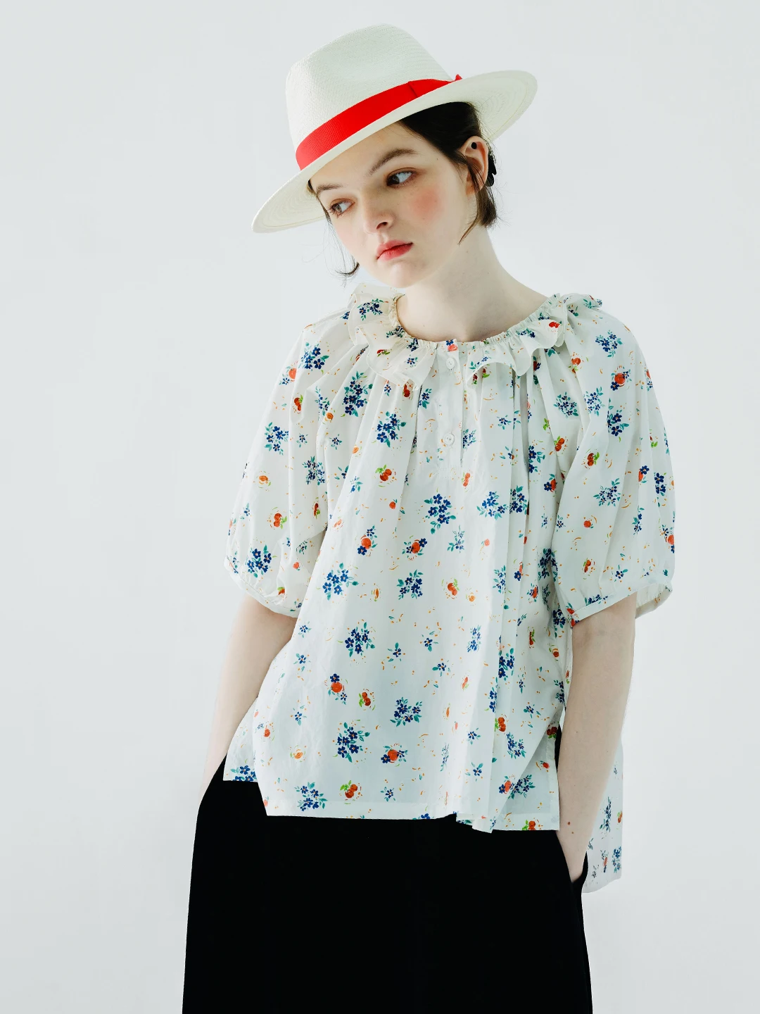 IMAKOKONI original design short sleeve floral pullover shirt summer thin style lapel casual top women's 234134