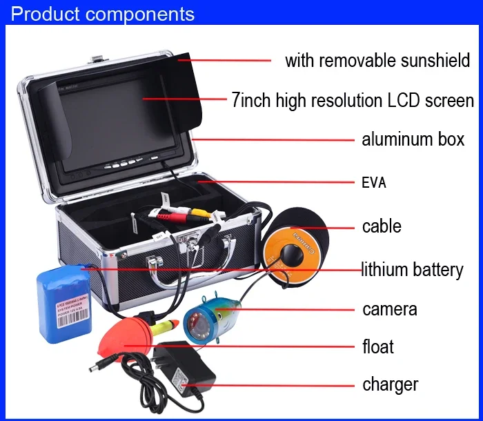 15 متر 7 بوصة 1000TVL مكتشف البحرية العميق تحت الماء لكاميرات الصيد