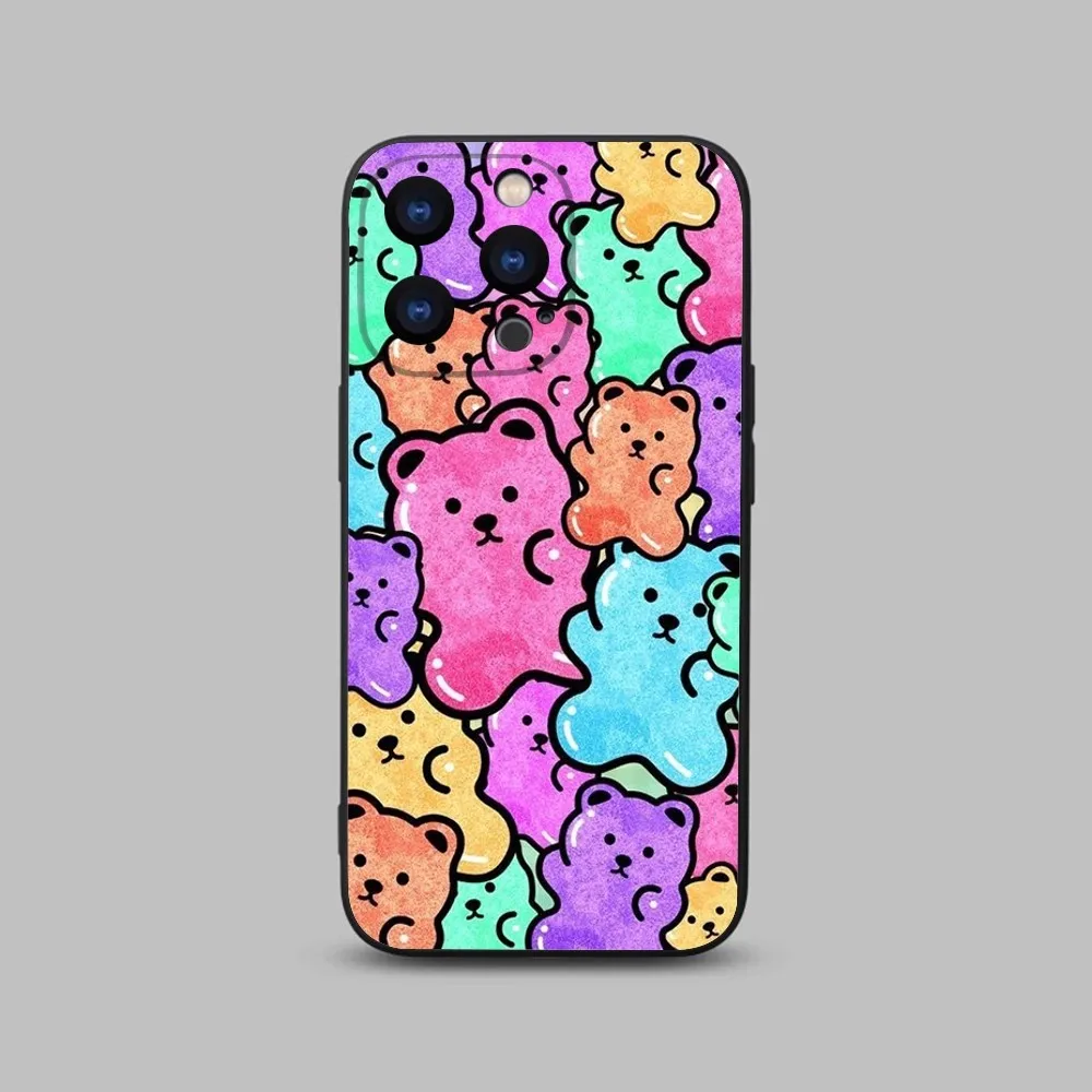 Cute G-Gummy Bear Phone Case For iPhone 15,14,13,12,11 Plus,Pro,Max,XR,XS,X,7,8 Plus,SE,Mini Black Silicone Soft