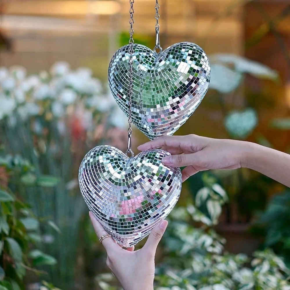 Heart-Shaped Disco Ball Decorations Lightweight Reflective Christmas Party Decorations Glass Keychain Glass Decorations