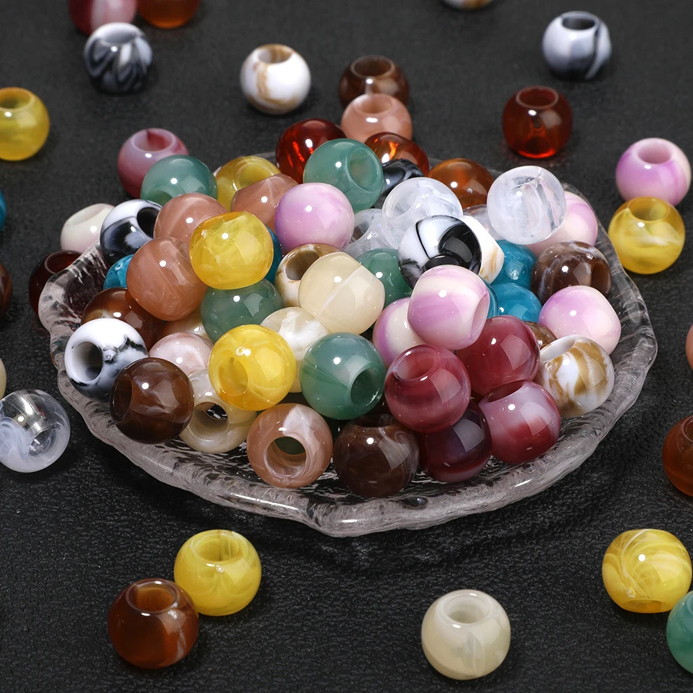 50 Stück/Lot Bunte Acryl-Großlochperlen 10x12mm Runde Lose Abstandsperlen für Schmuckherstellung DIY Armband Bastelzubehör – Detail 3