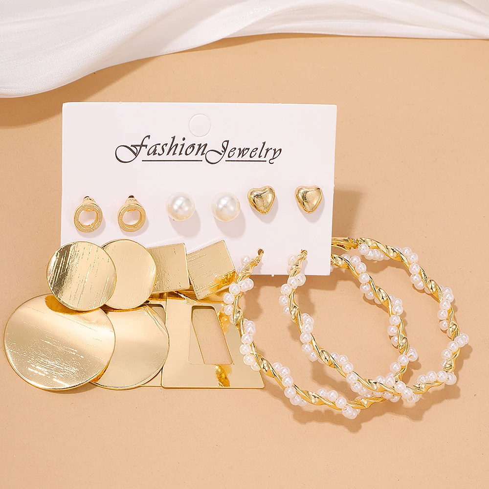 6 pairs delicate alloy earrings with imitation pearl design, retro elegant style, suitable gifts for women