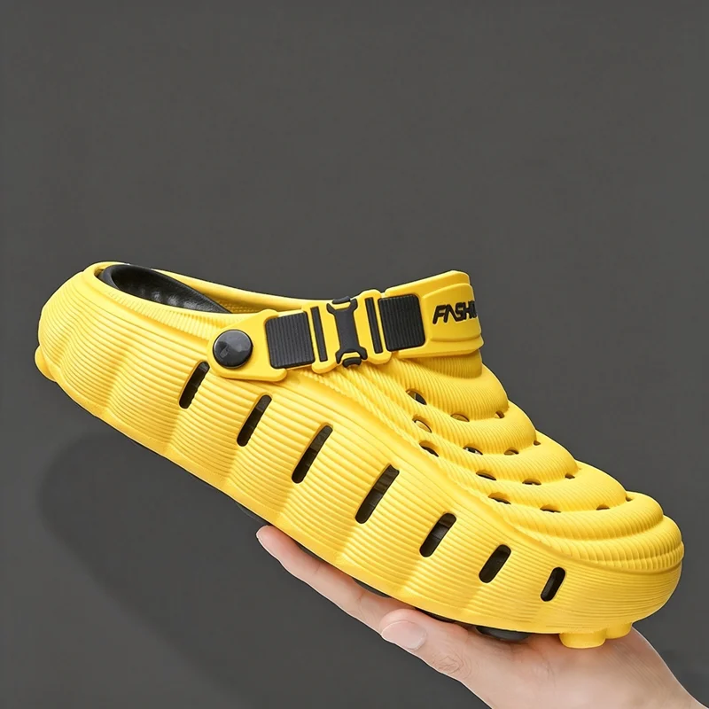 SMOOTON Cloud Feel Clogs Men Soft EVA Cushion Slides Hollow Out Breathable Outdoor Sport Walking Sandals Adjustable Strap Slip