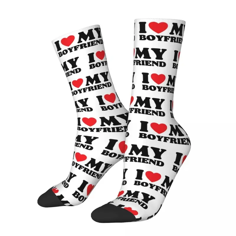 Y2K I Love My Boyfriend Lover Couple Merchandise Men Women Flexible Valentines Sport Middle Length Socks Cute Present