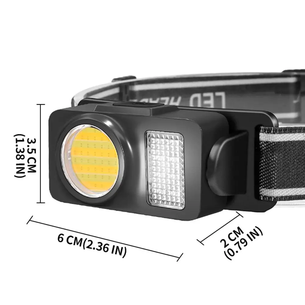 Vissen-COB + LED Lanterna Traseira, USB Oplaadgolf Sensor, Power Display, Escalada Running Head Lamp