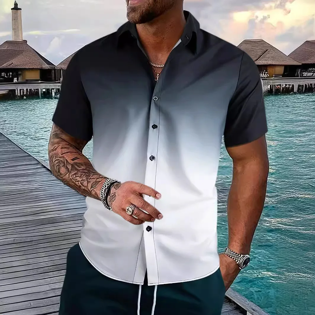

Men's Faionable Button-Up ort Sve irt Casual Turn-down Collar M Top Polyester Fiber Spring Autumn Wear