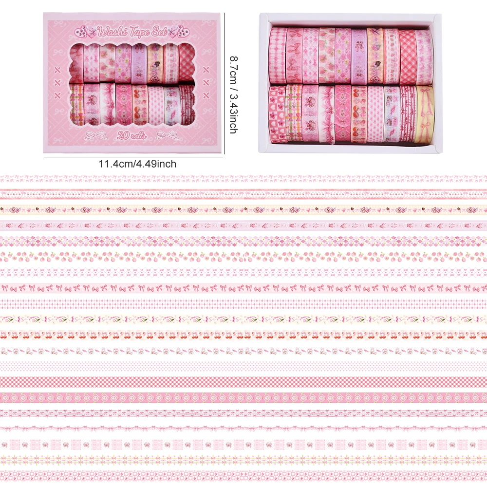 20 Rollen Makronen-Farbige Washi-Tapes mit Kirsch-Dessert-Motiven, Dekorative Klebebänder für Tagebücher, Scrapbooking und Planer-Zubehör – Detail 9