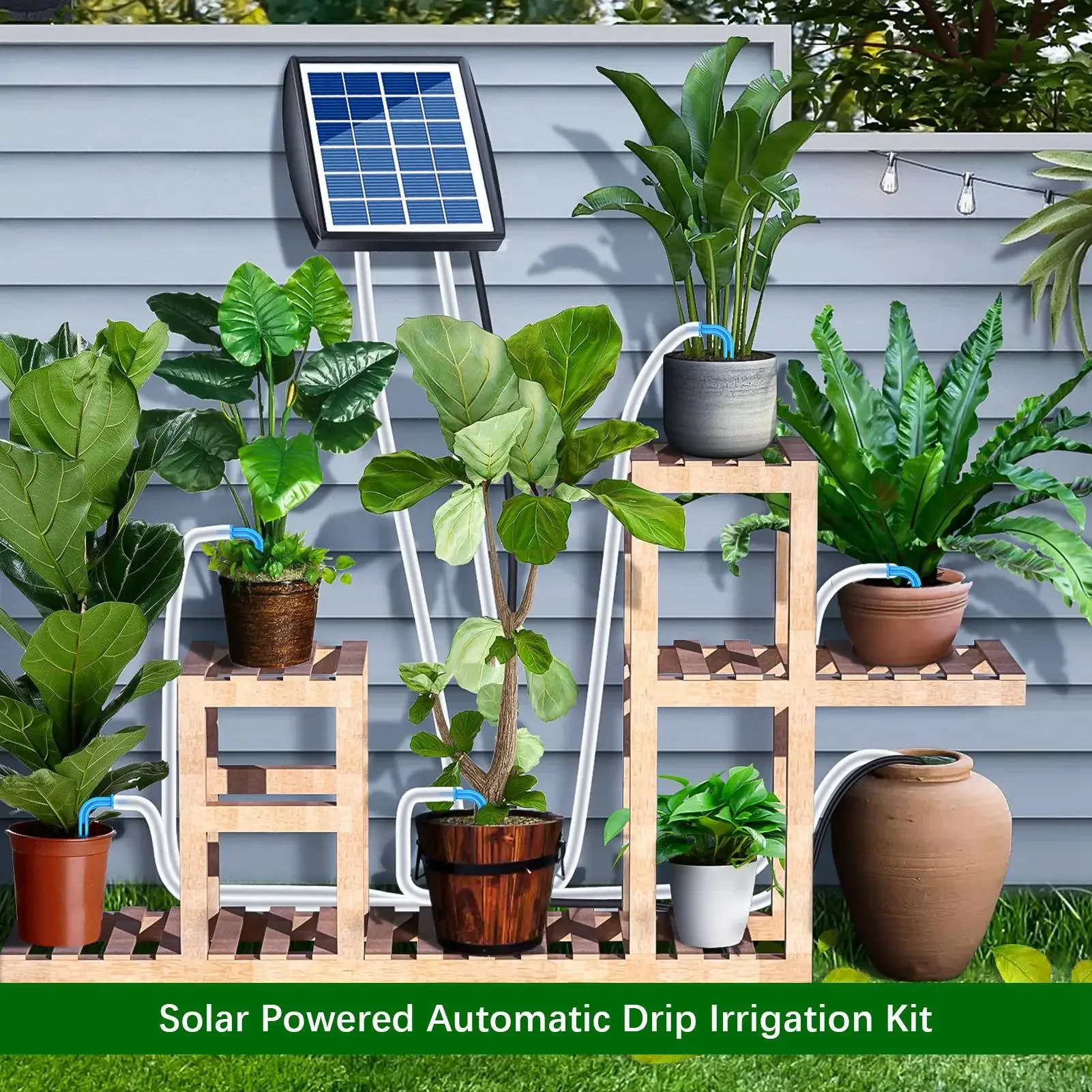Solar Automatic Watering System 6 Timer Mode Automatic Alarm Solar Plants Drip Irrigation Kit for Balcony Patio Garden