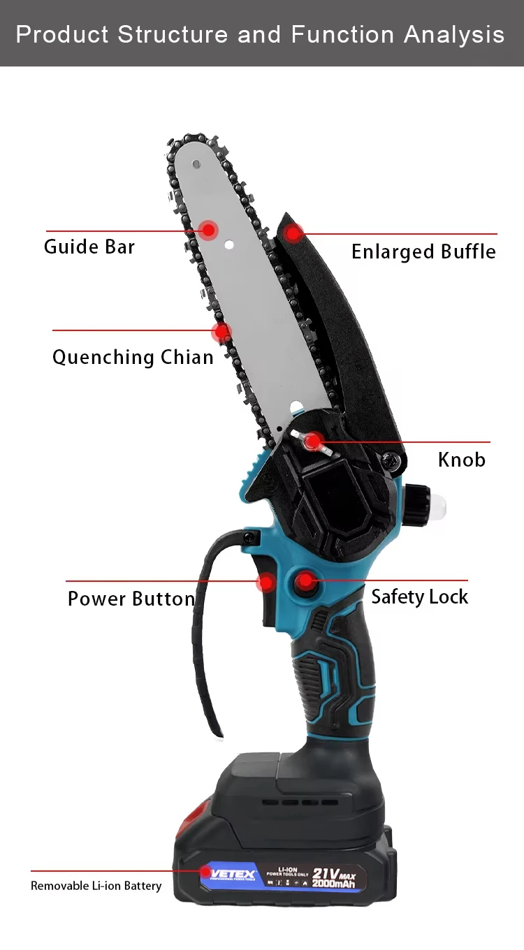 Biblioteca inteligente Vetex CS-D-0602 Motosserra sem fio de 6 polegadas