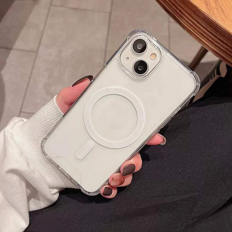 Fashion Transparent Magnetic For Magsafe Wireless Charge Cases For iPhone 16 15 14 13 12 11 Pro Max Shockproof Cover Accessories - náhled 3