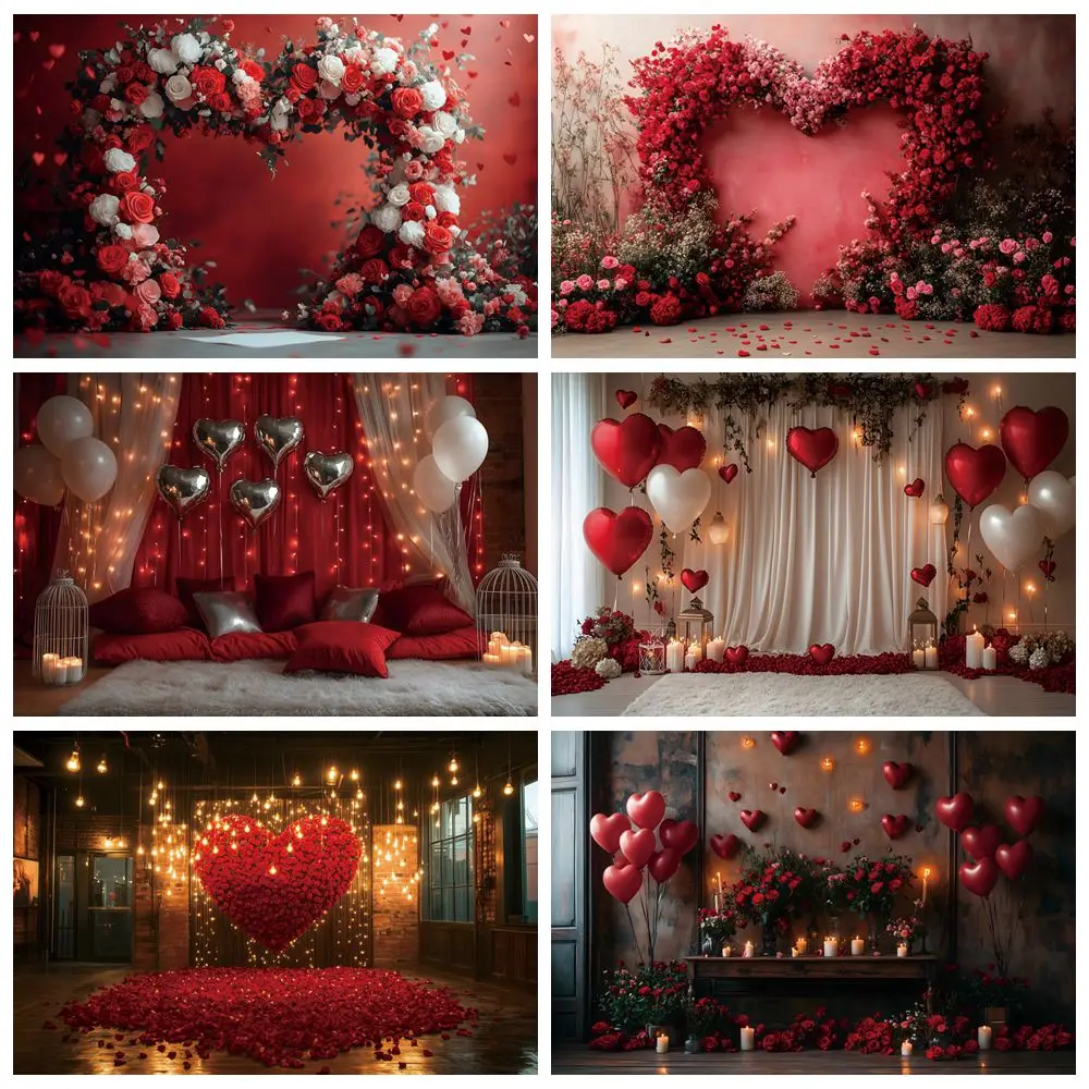 

Romantic Valentine's Day Backdrop Red Rose Love Heart Candle Interior Scene Wedding Photography Background Photostudio Supplies