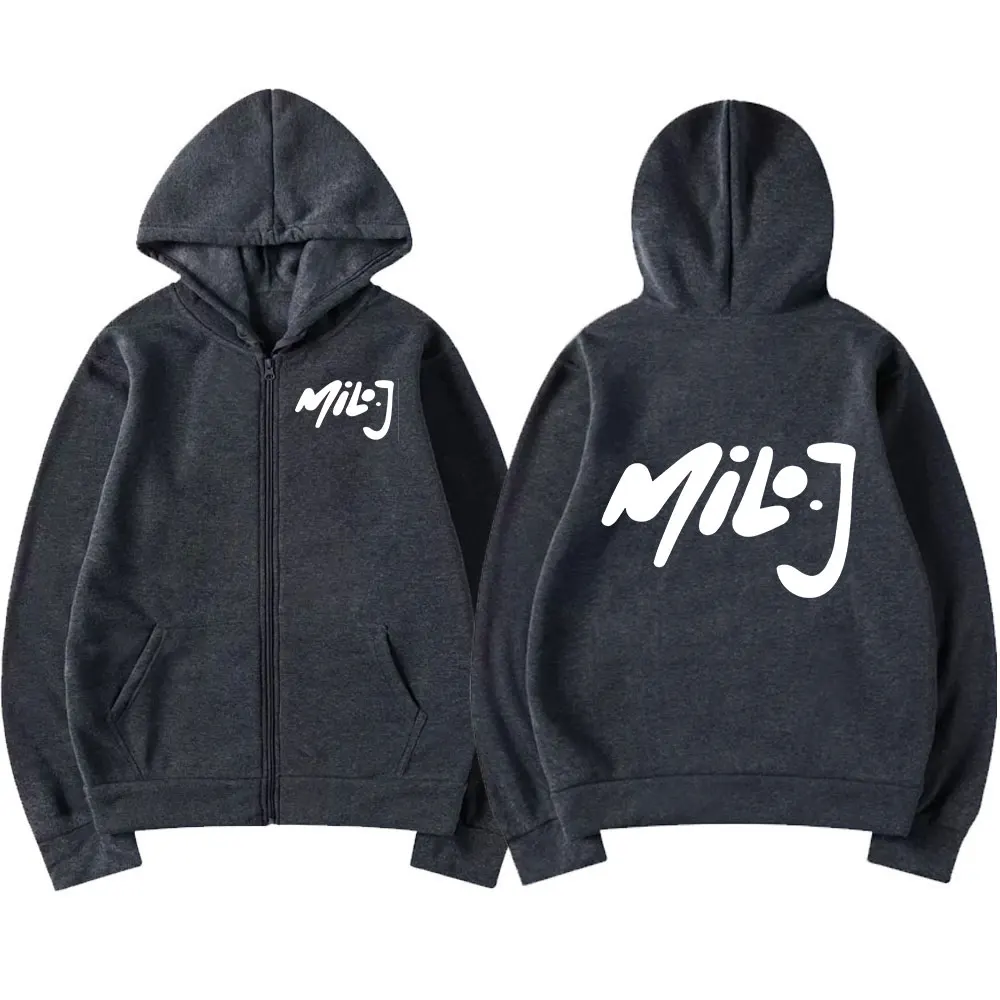 Rapper Milo J Logo Merch Zipper Hoodies Men's Women Fashion Hip Hop Zip Up Hooded Sweatshirts Casual Oversized Jackets Pullovers