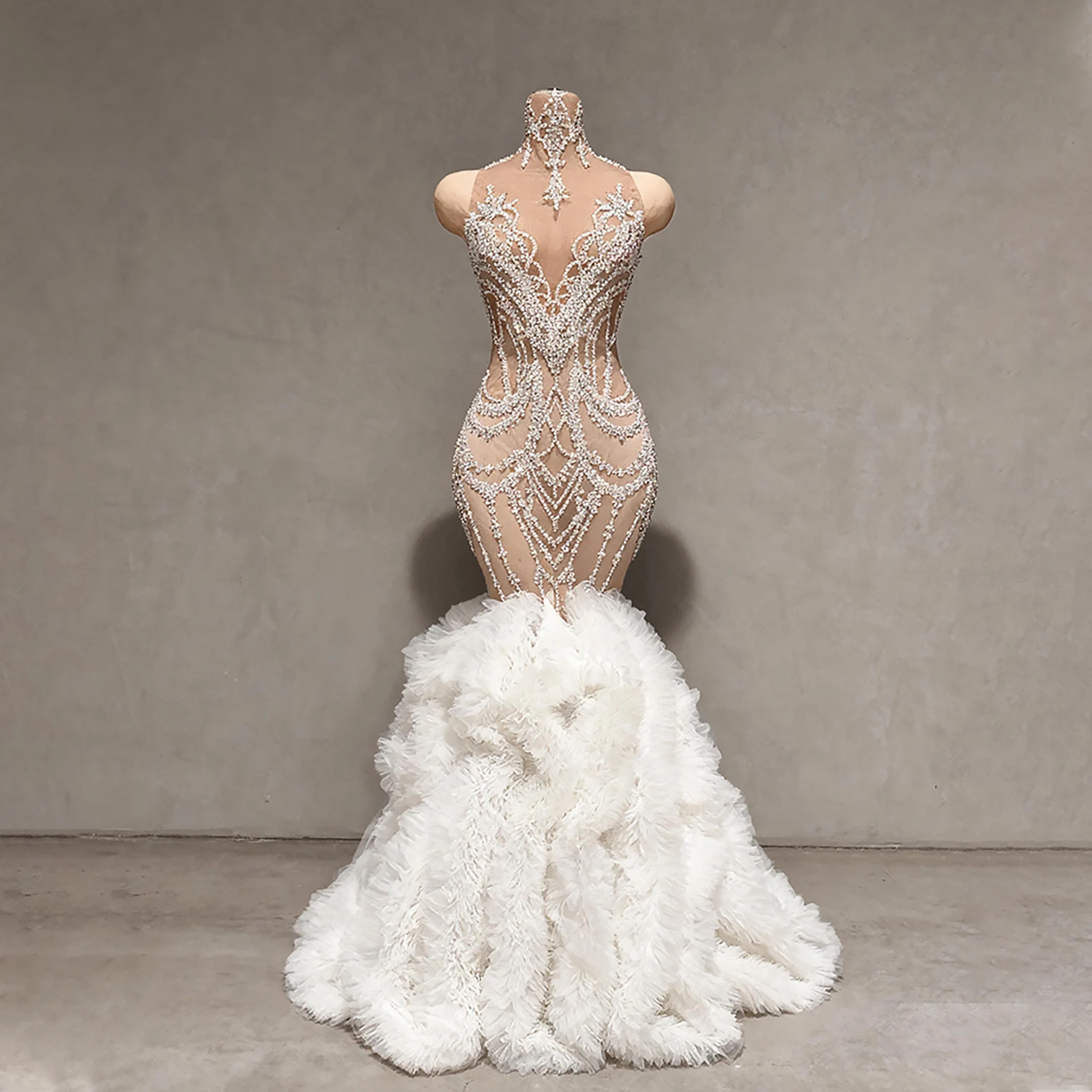 

Luxury Rhinestones South Africa Luxury Mermaid Wedding Long Dress Birthday Celebrate Evening Prom Photoshoot Stage Wear Perform