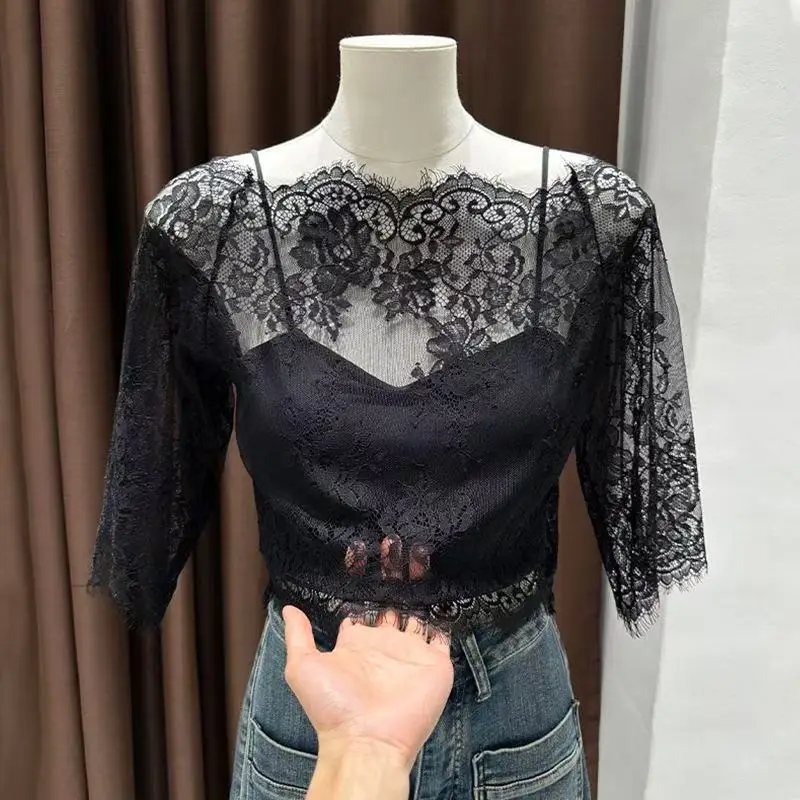 Transparent See Through Shirt Women Sexy Harajuku Mesh Tops Net Undershirt Star Base Top Camisas Femininas Clubwear Sheer Tee