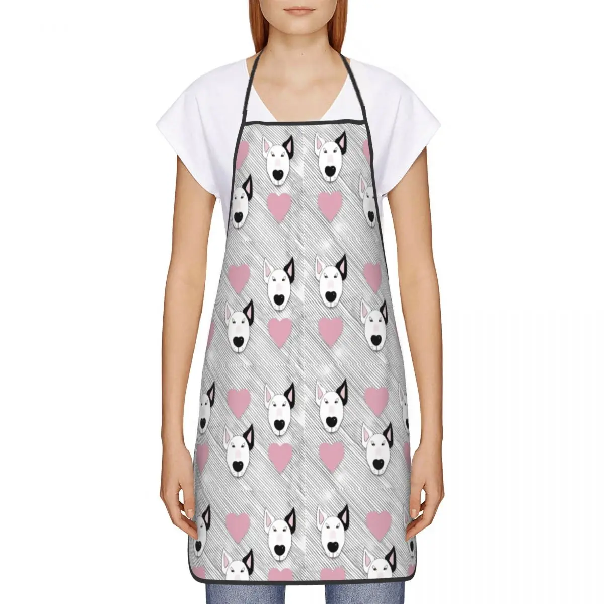 Bib Bull Terrier Dog Hearts Stripes Pattern Apron for Men Women Unisex Chef Cooking Kitchen Animal Tablier Cuisine Gardening