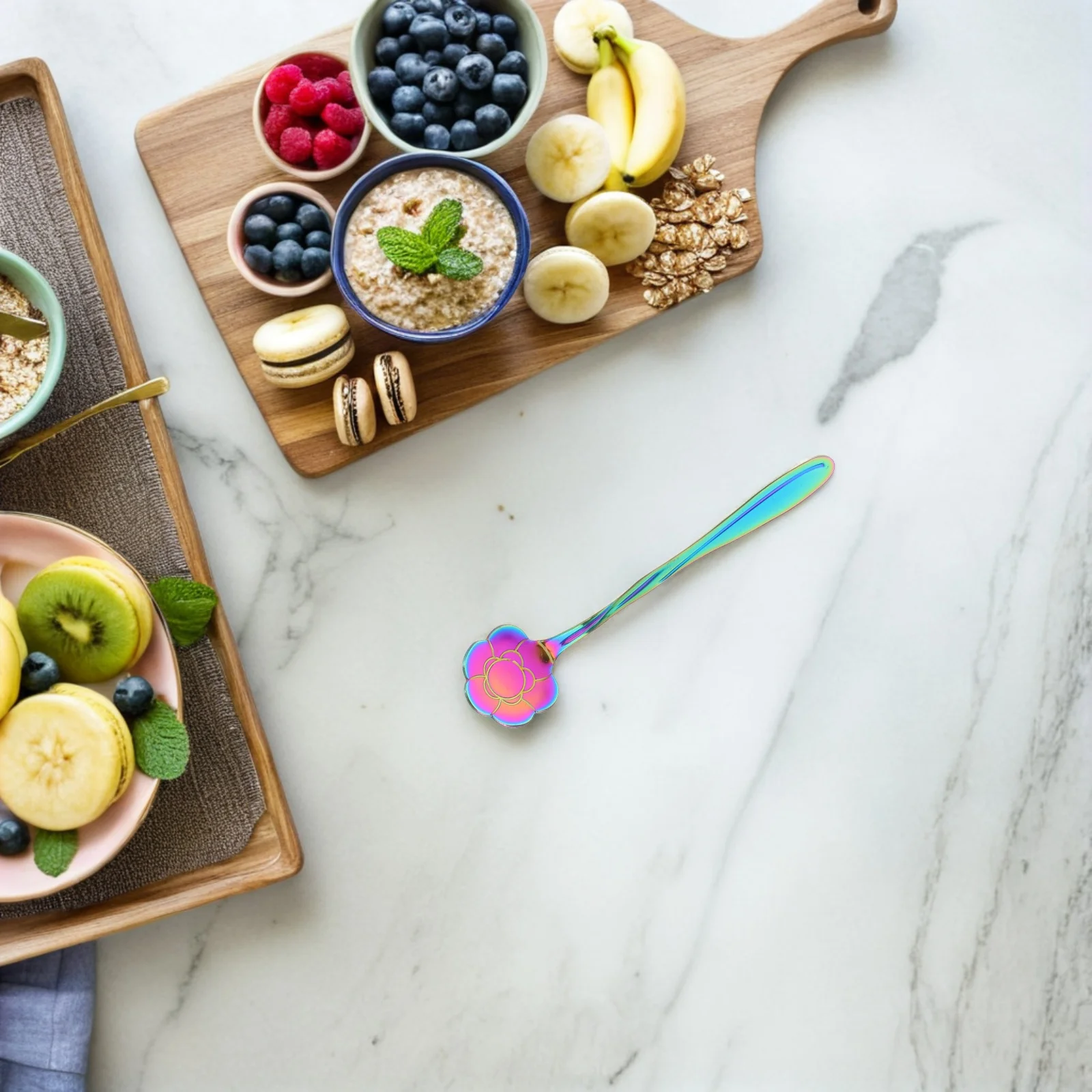 

10Pcs Stainless Steel Flower Design Stirring Spoons Iridescent Coffee Cocktail Dessert Mixing Spoon Dessert Spoons