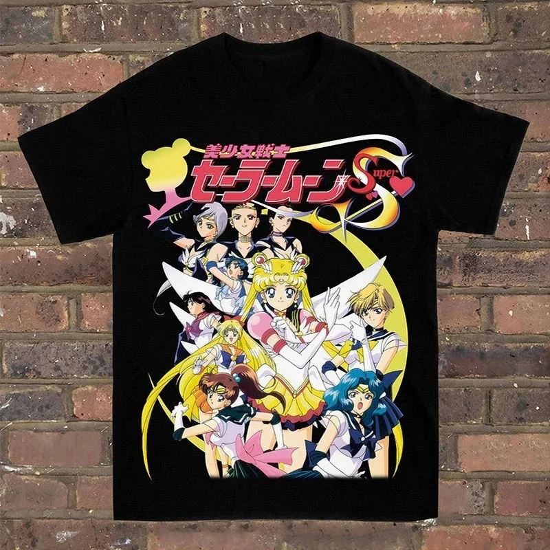 Camiseta de Verano de Algodón para Hombre, Estilo Casual y Urbano, con Estampado de Anime y Manga de Sailor Moon 2026, Tendencia Oversize Holgada de Manga Corta, Estilo Hip Hop