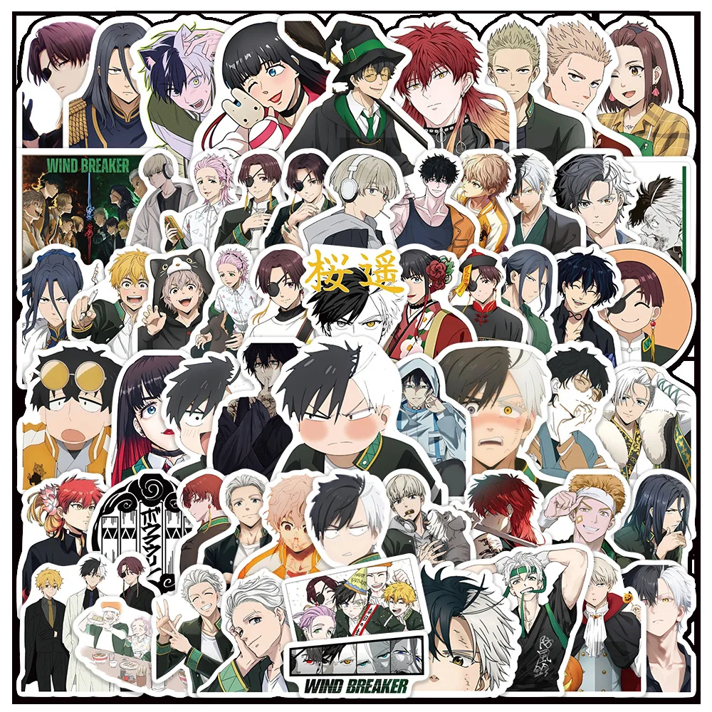 60PCS Cool WIND BREAKER Cartoon Stickers DIY Kids Toys Hot Blooded Anime Graffiti Decals Luggage Laptop Guitar Bike Skateboard