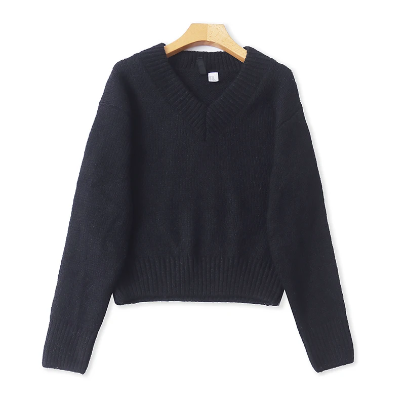 

Женский свободный вязаный свитер с V-образным вырезом и длинными рукавами, утепленный, осенне-зимний, модный, повседневный, удобный, свободного кроя, топ без застежек