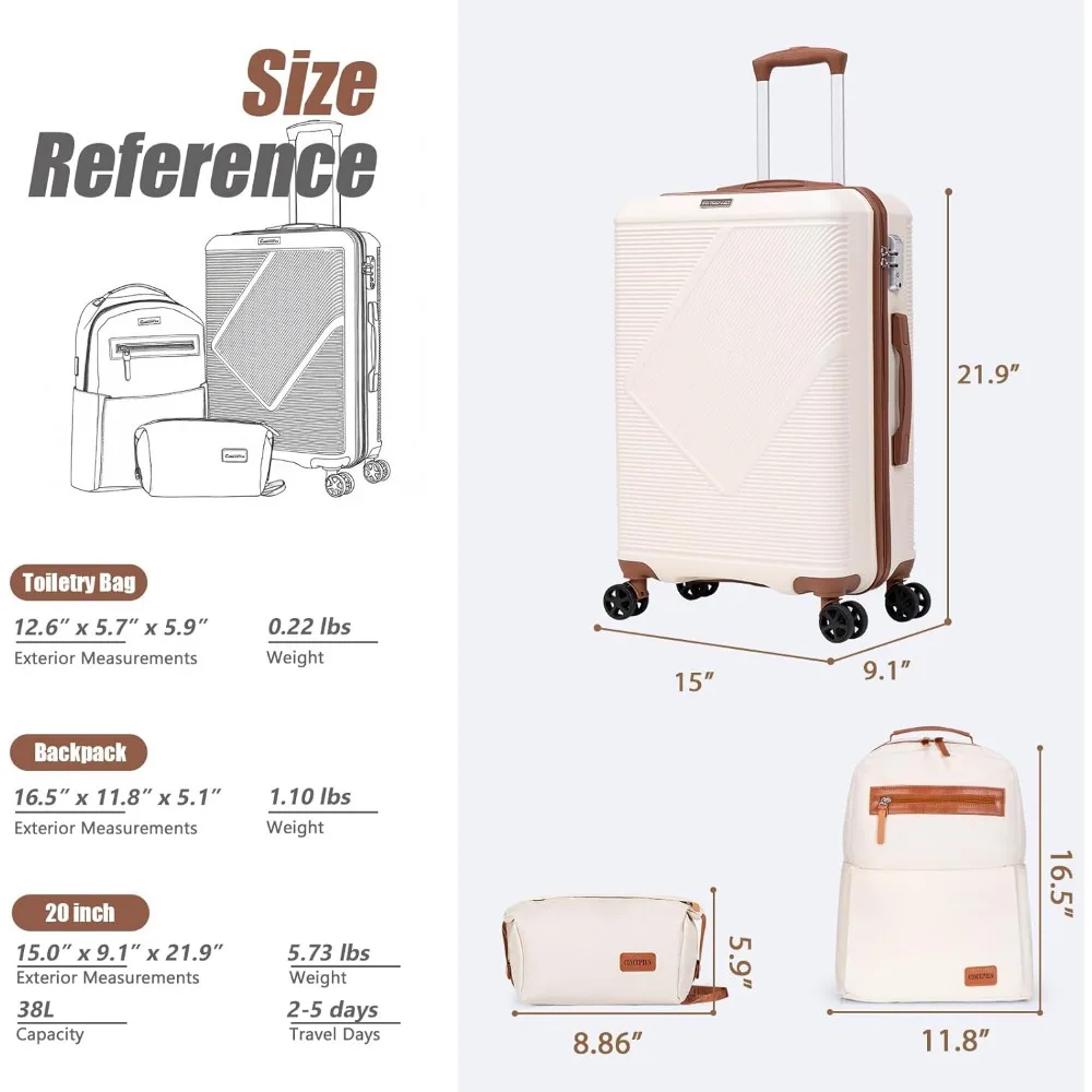 Lightweight 3-Piece Luggage Set with 20 Spinner Carry-On, ABS Hardshell, TSA Lock for Secure Travel