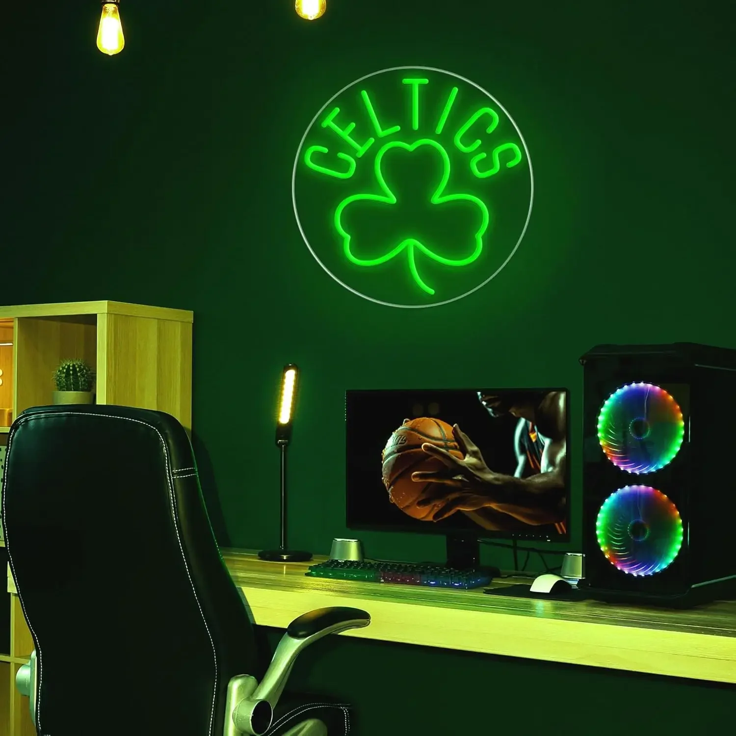 Celtics Shamrock Neon Light Dimmable Sign USB Power for Party Game Day Sports Shop Teen Bedroom Basketball Court Wall Decor Gift