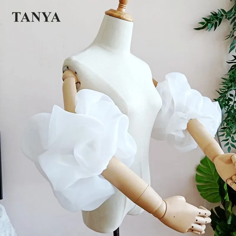 White Ivory Organza Detachable Sleeves For Wedding Romantic Removeable Puffy Dreamy Wedding Party Gloves Bridal Accessories