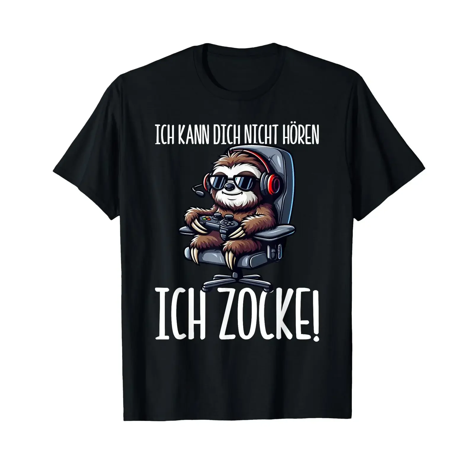 Gaming T Shirt with German Text Ich Kann Dich Nicht Hören Zocke Faultier black vintage Washed Unisex streetwear graphic