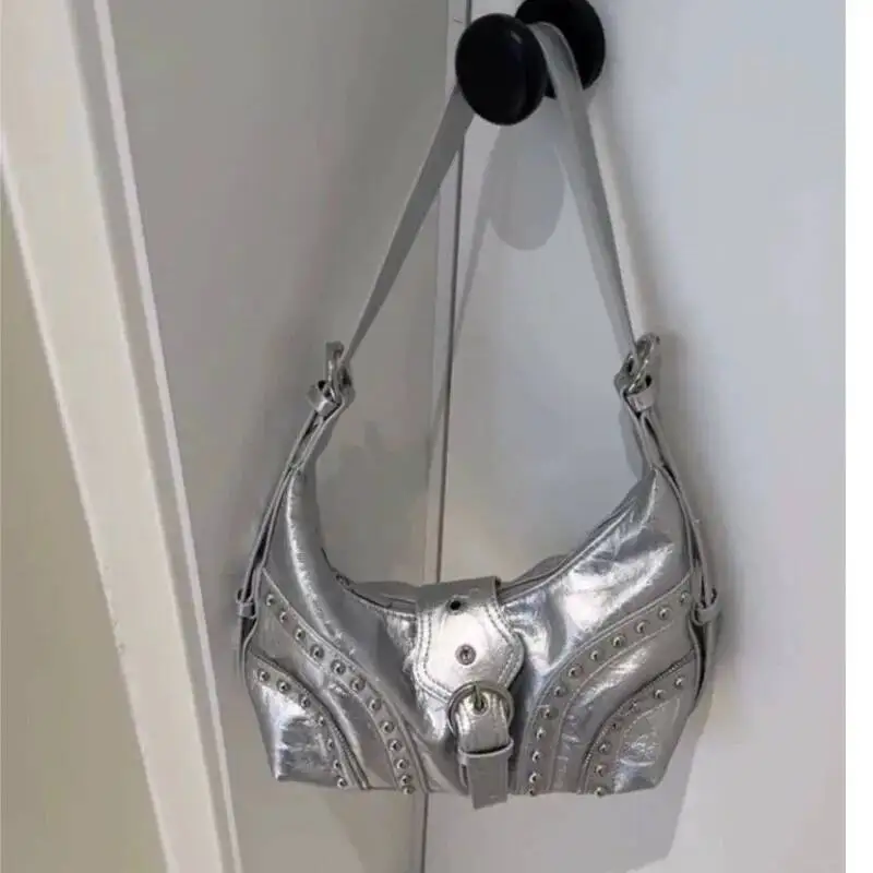 Bloom Hot Girls Black Bags Y2k Women Vintage Rivet Large Capacity Shoulder Crossbody Bag Ladies Retro Casual Handbag