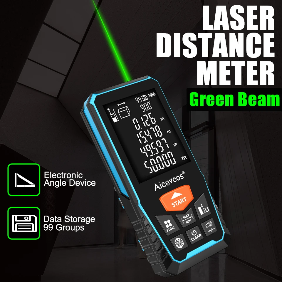 Aicevoos Rechargeable Green Beam Digital Laser Rangefinder,Laser Distance Meter,Laser Tape Measure Range Finder Green Light
