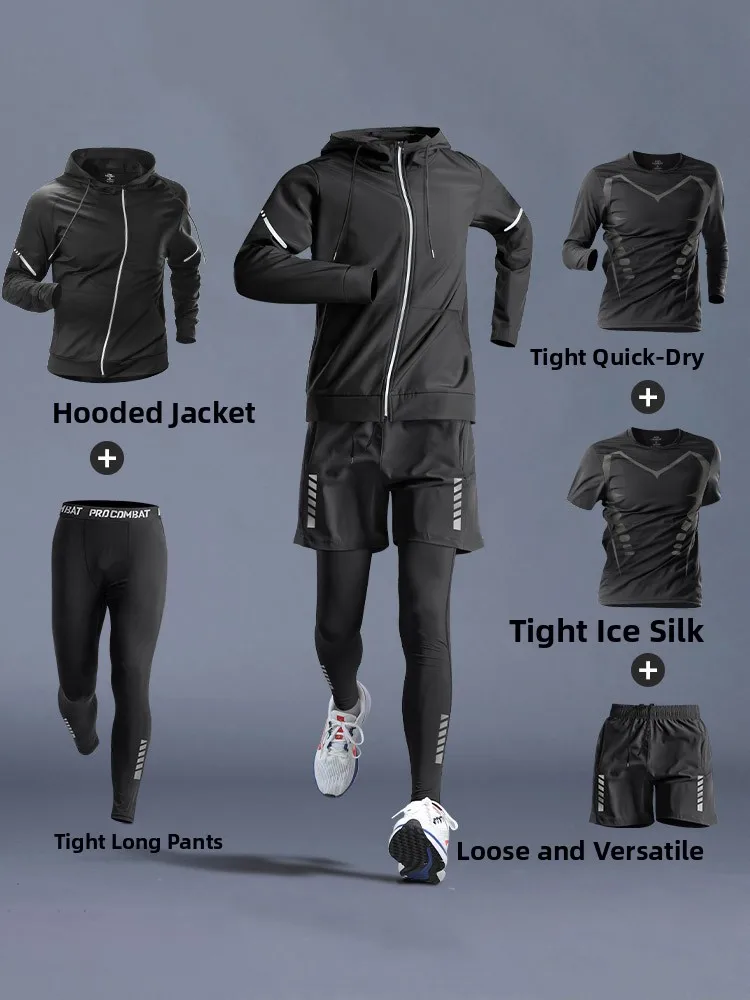 

Qui Dry Tight Fit Спортивный тренировочный костюм для мужчин Одежда для бега в тренажерном зале Специальное оборудование для утреннего бега Осенний сезон Тренировочное снаряжение