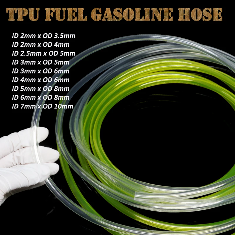 

5Meters Yellow/Clear TPU Fuel Gas Hose ID 2/2.5/3/4/5/6/7mm Polyurethane Flexible Motorcycle Car Oil Resistant Petrol Pipe