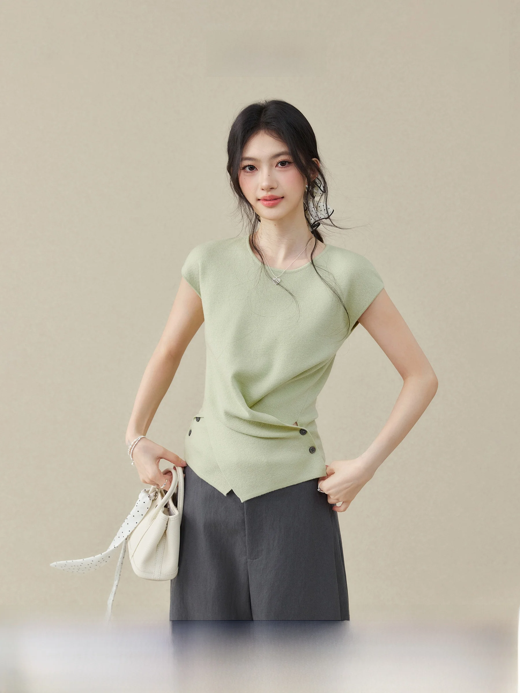 

een ort Sve Knitted Sweater Women's Summer Top Casual Sle Slim Fit round Ne Ly-Cotton Material Fly Sve Design