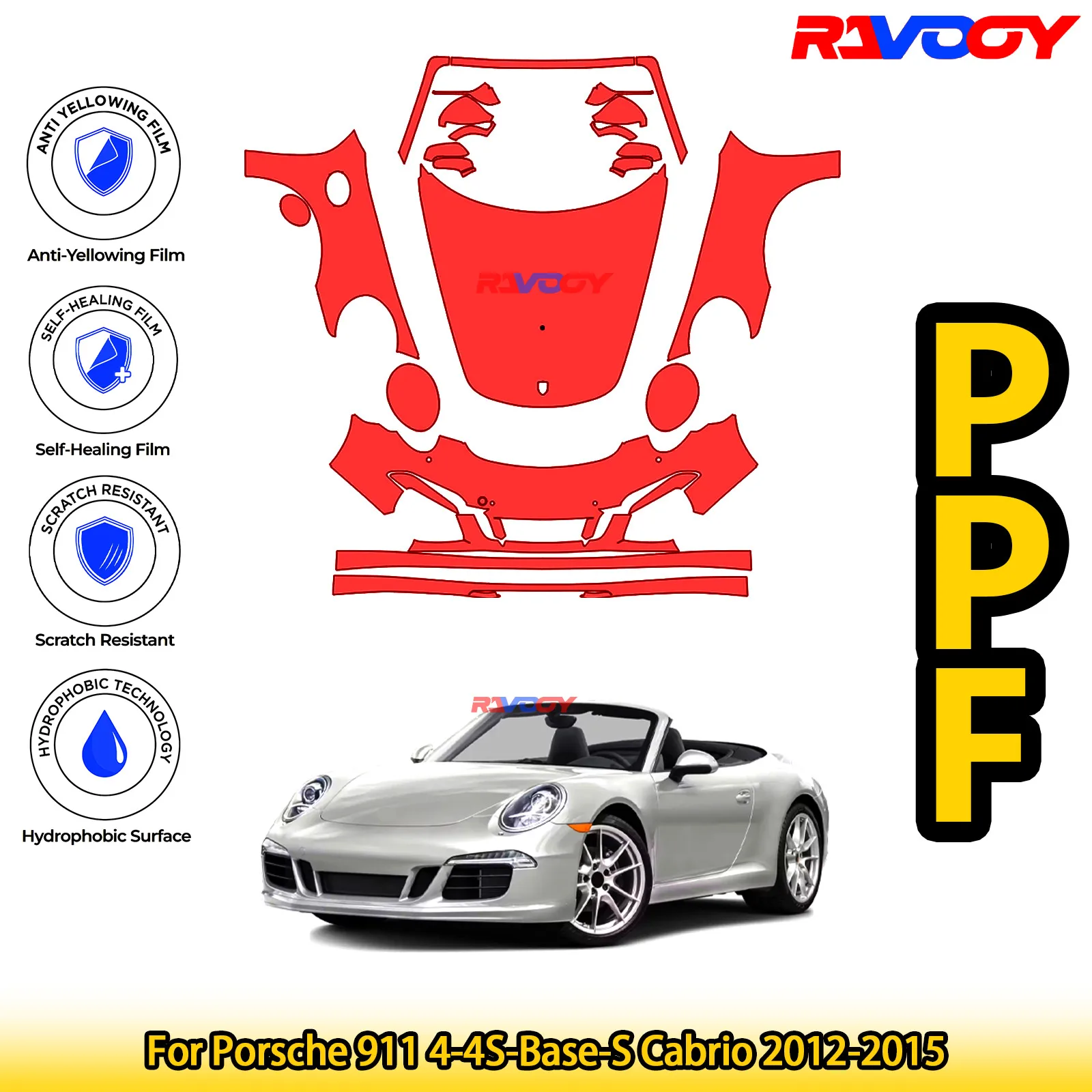 

For Porsche 911 4-4S-Base-S Cabrio 2012-2015 Glossy Matte Black Precut front PPF Kit Paint Protection Film