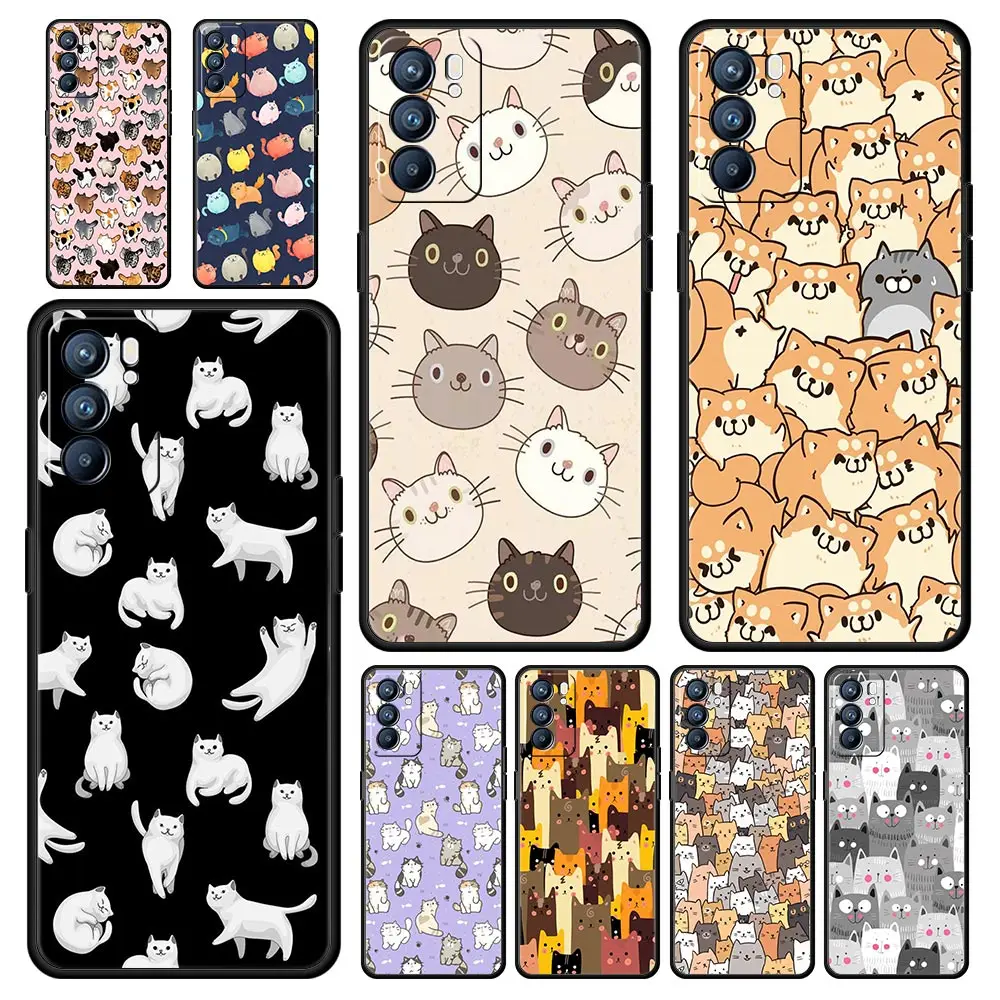 Cartoon Cute Cats Background Phone Case For Oppo Find X5 A53 A52 A9 2020 A54 A15 A95 A16 A76 A74 A12  Reno7 Pro SE Reno6 Z Cover