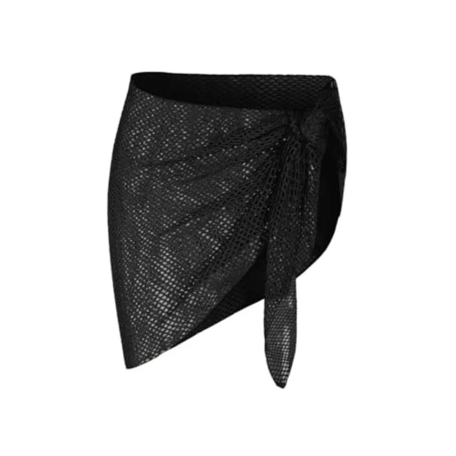 

ZAFUL Sarong Coverups for Women Beach Vacation Fishnet See Thru Tie Side Bathing Suit Cover Up Mini Skirt