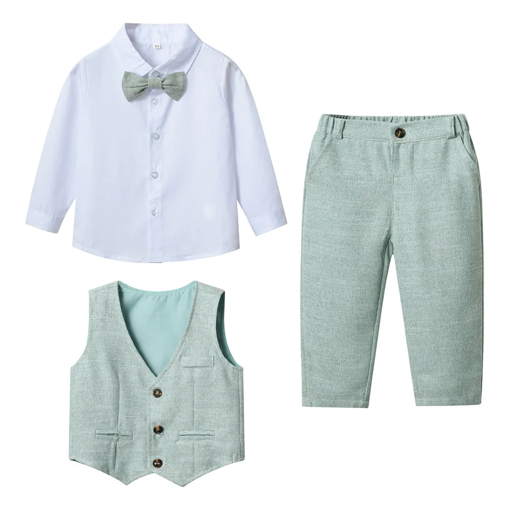 OLEKID Boys 3PCS Suits Children Light Green Party Suits Uniform School Children Photograph Blazer Evening Performance Costume