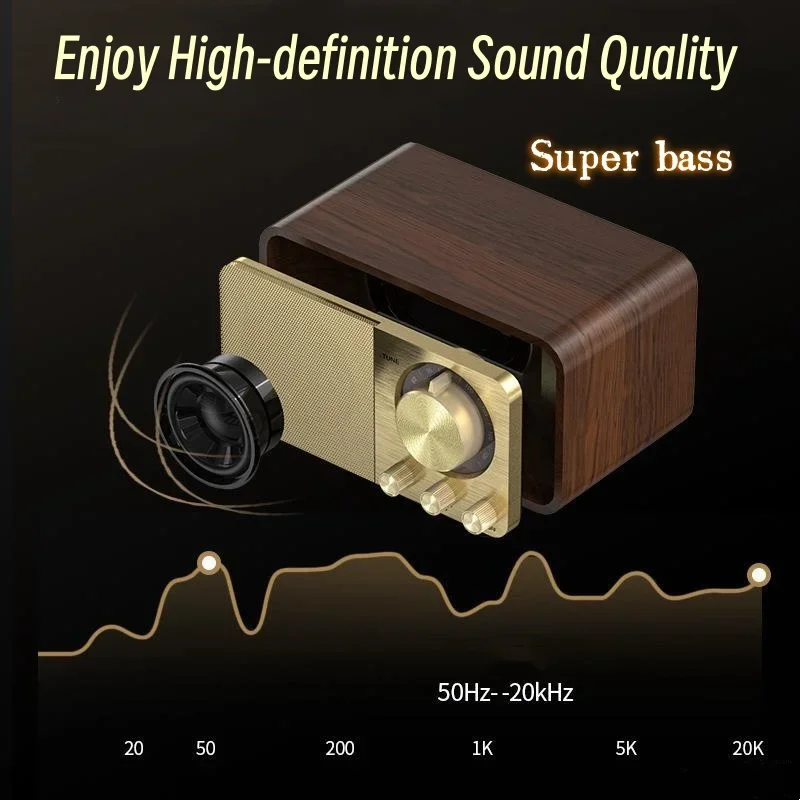 JY66 Wooden Portable Audifonos Bluetooth Speaker Wireless FM Radio Heavy Bass Subwoofer Stereo Music Center Antenna Radio Player