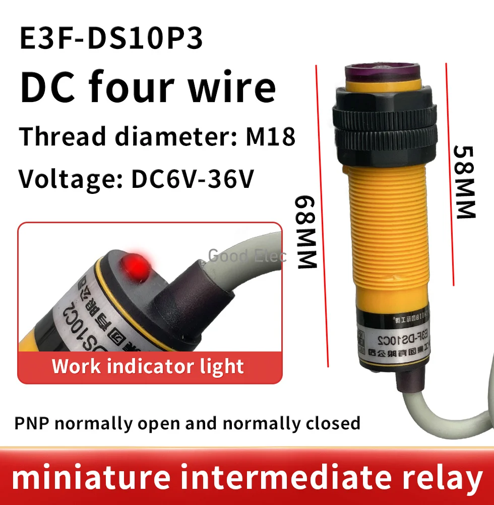 1 adet E3F-R2P2 M18 2 m 6-36VDC PNP NC retroreflektif silindir amplifikatör fotoelektrik sensör anahtarı yüksek kaliteli geribildirim refleks