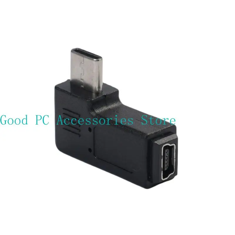 R53C Mini USB to USB C Converter for Cellphone 90 Degree Type-C Male to Mini USB Female Adapter Support Charging & Data Sync