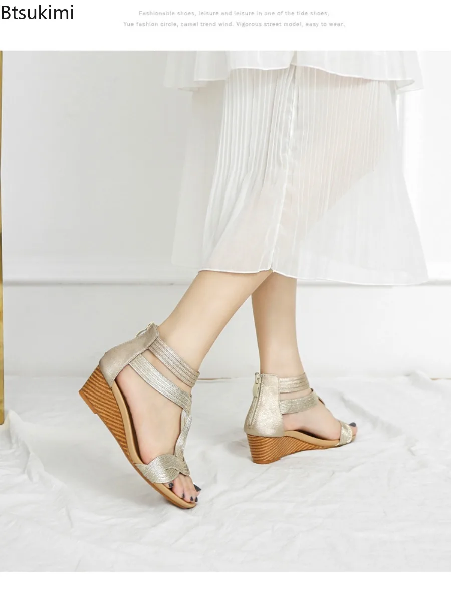 Fashion Bohemia Style Women Sandals Summer Wedge Heel Roman Shoes Ladies Outdoor Casual Sandals Comfy High Heel Shoes Plus Size